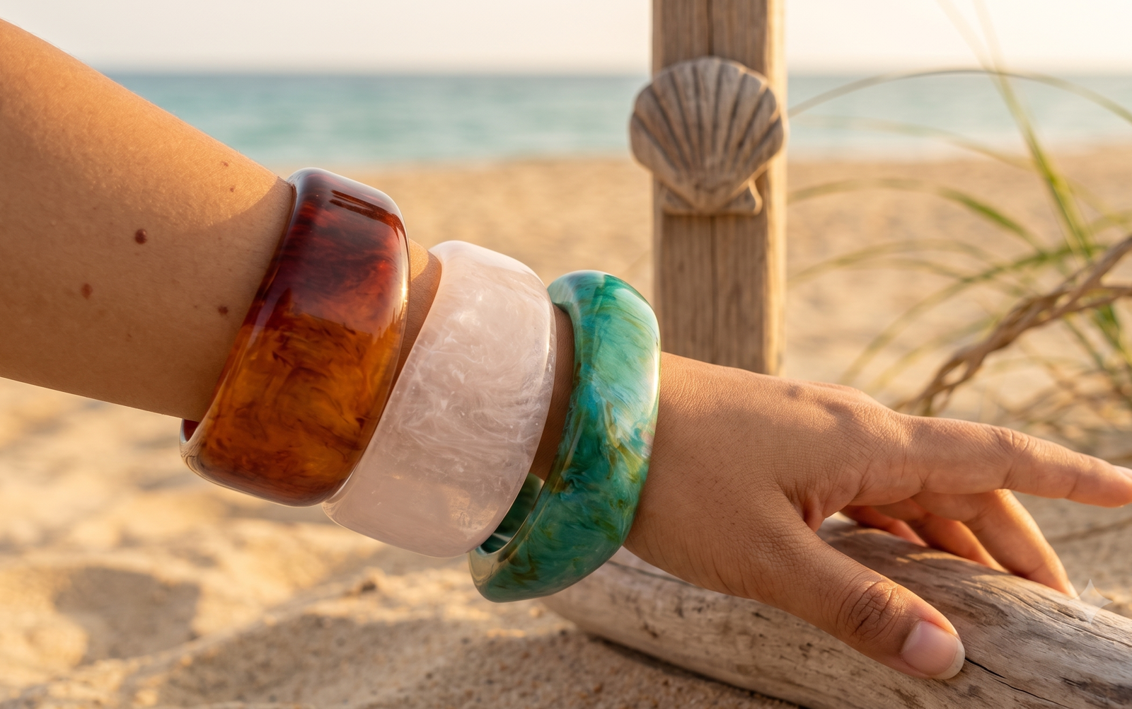 Asymmetric Energy Teal Resin Bangle Set